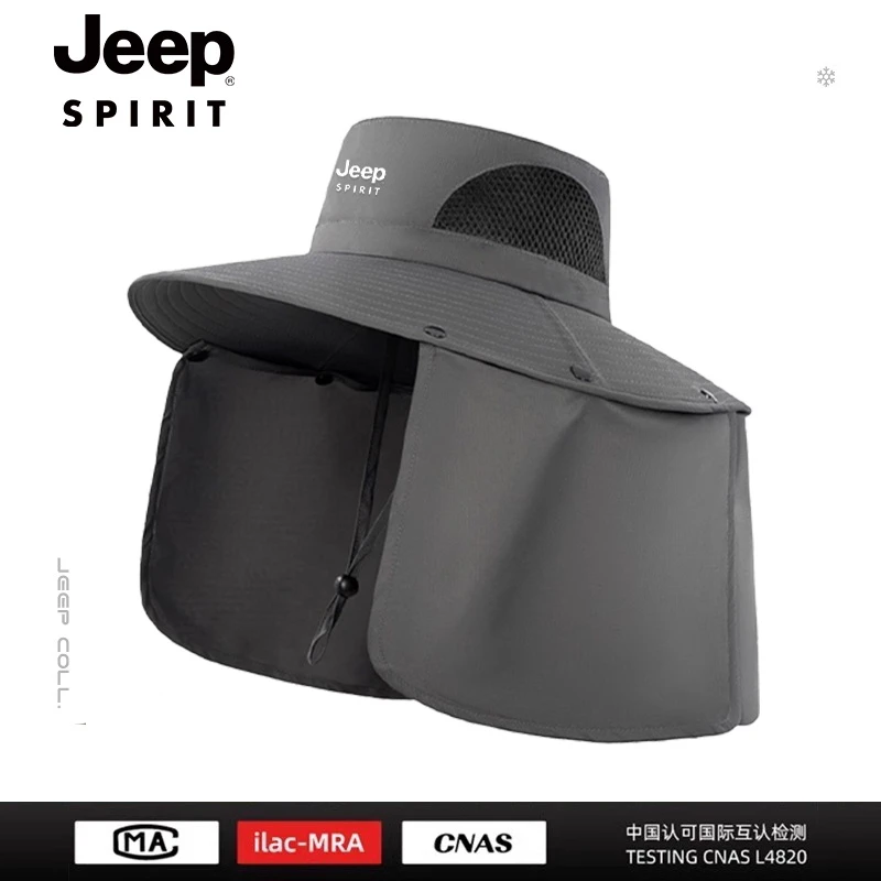 jeep吉普防晒帽男夏季遮阳户外钓鱼大檐遮脸渔夫防紫外线太阳帽子