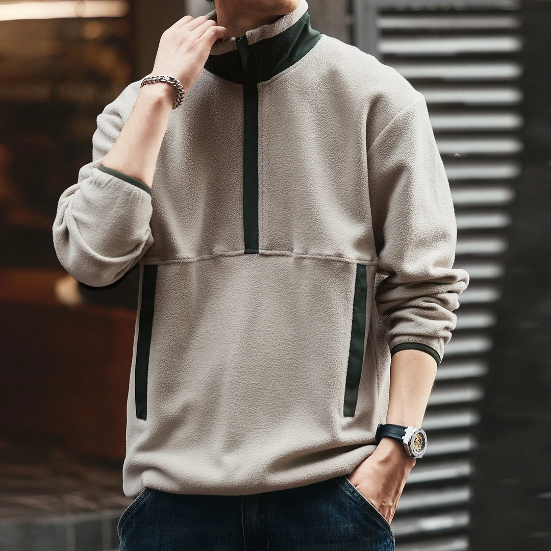 格蓝鹿美式复古半拉链卫衣男秋冬潮牌摇粒绒宽松休闲长袖上衣外套