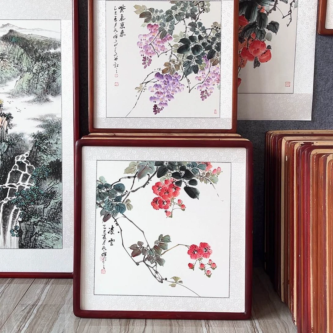 国画书画作品带框63×63厘米
