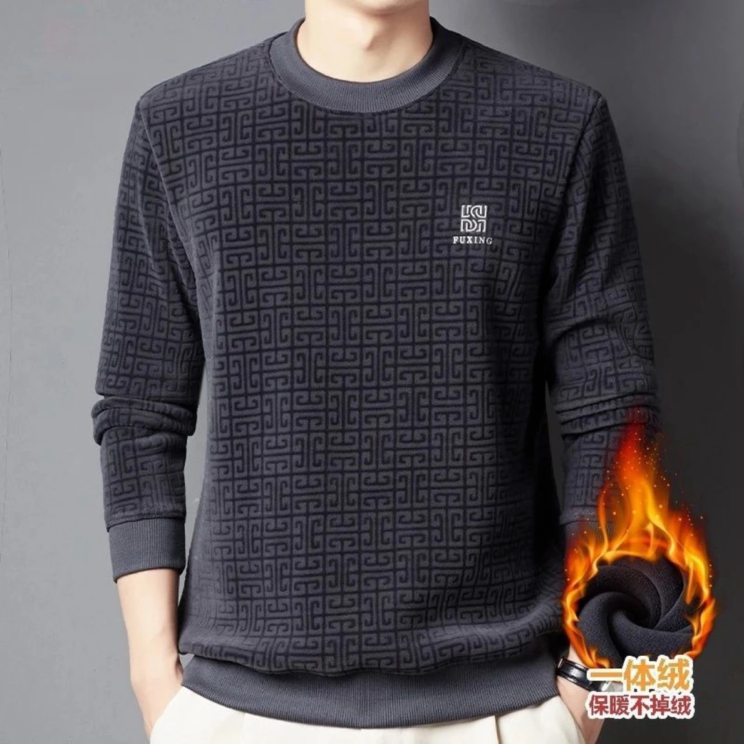 【一体奥粒绒+保暖不掉绒】男士卫衣秋冬圆领休闲上衣长袖加厚加绒