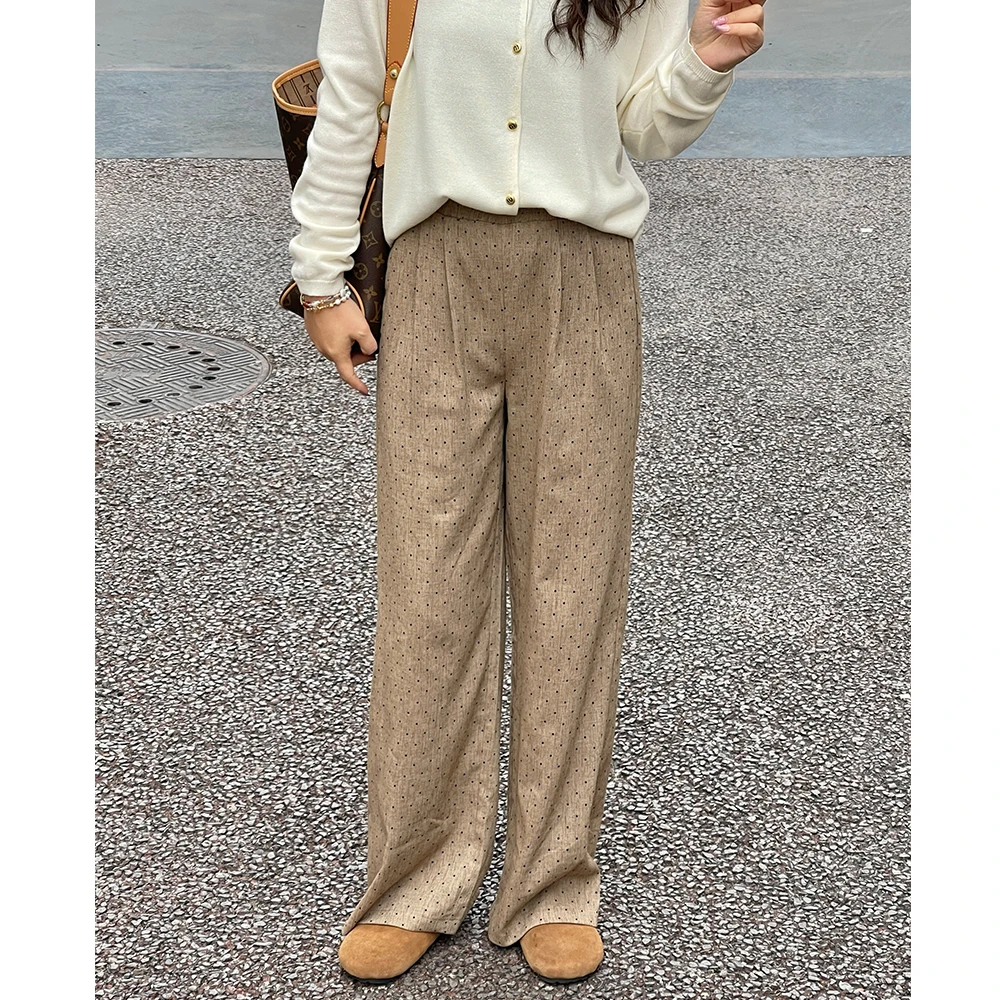 WenWen小个子2025春装新款韩版波点百搭休闲窄版直筒裤裤子2473