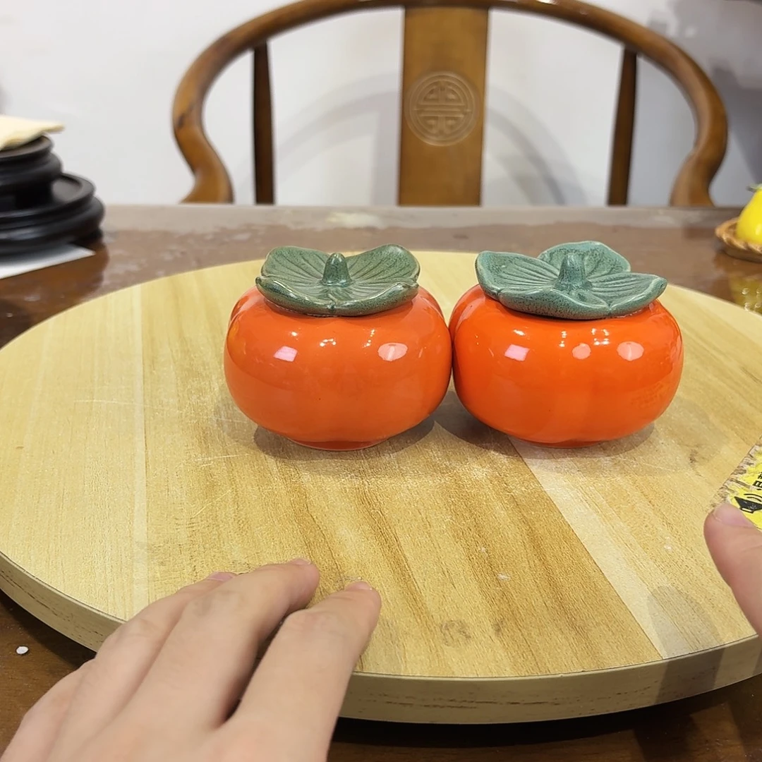 陶土柿子一对摆件