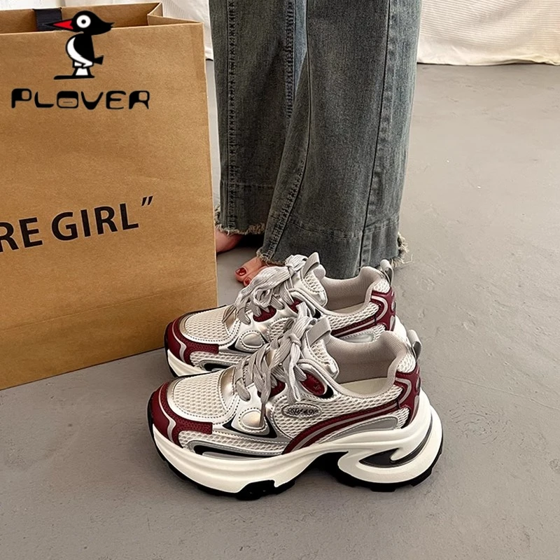PLOVER爆款百搭厚底老爹鞋春秋小个子2025新款炸街欧货运动休闲鞋