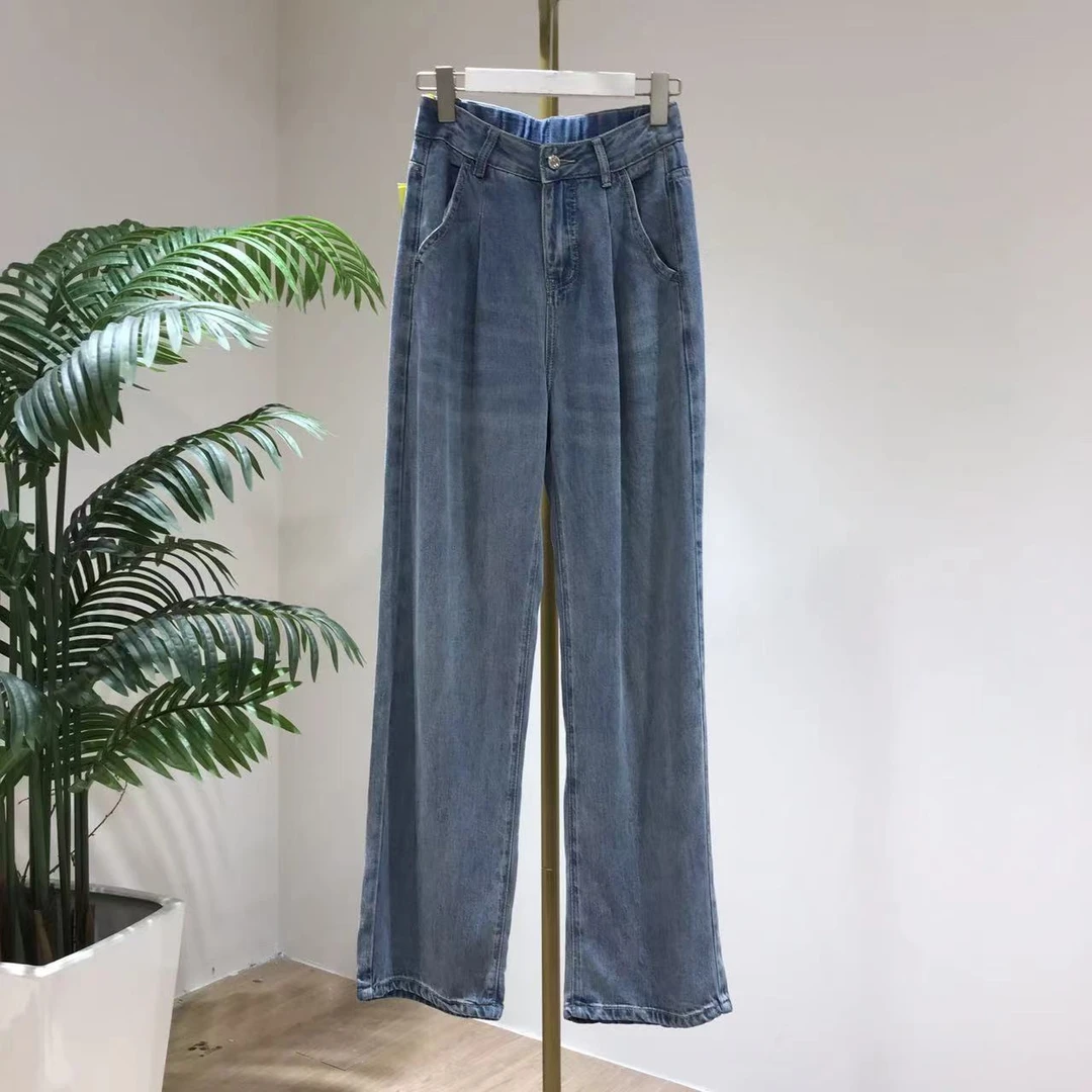 Z782韩系穿搭复古蓝牛仔裤2025新款裤子女设计感小众阔腿裤直筒裤