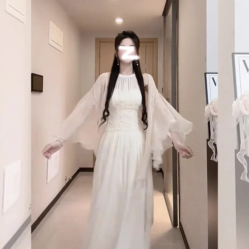 荷叶边盘扣雪纺防晒衣女夏季配吊带裙子外搭披肩薄纱开衫透气上衣