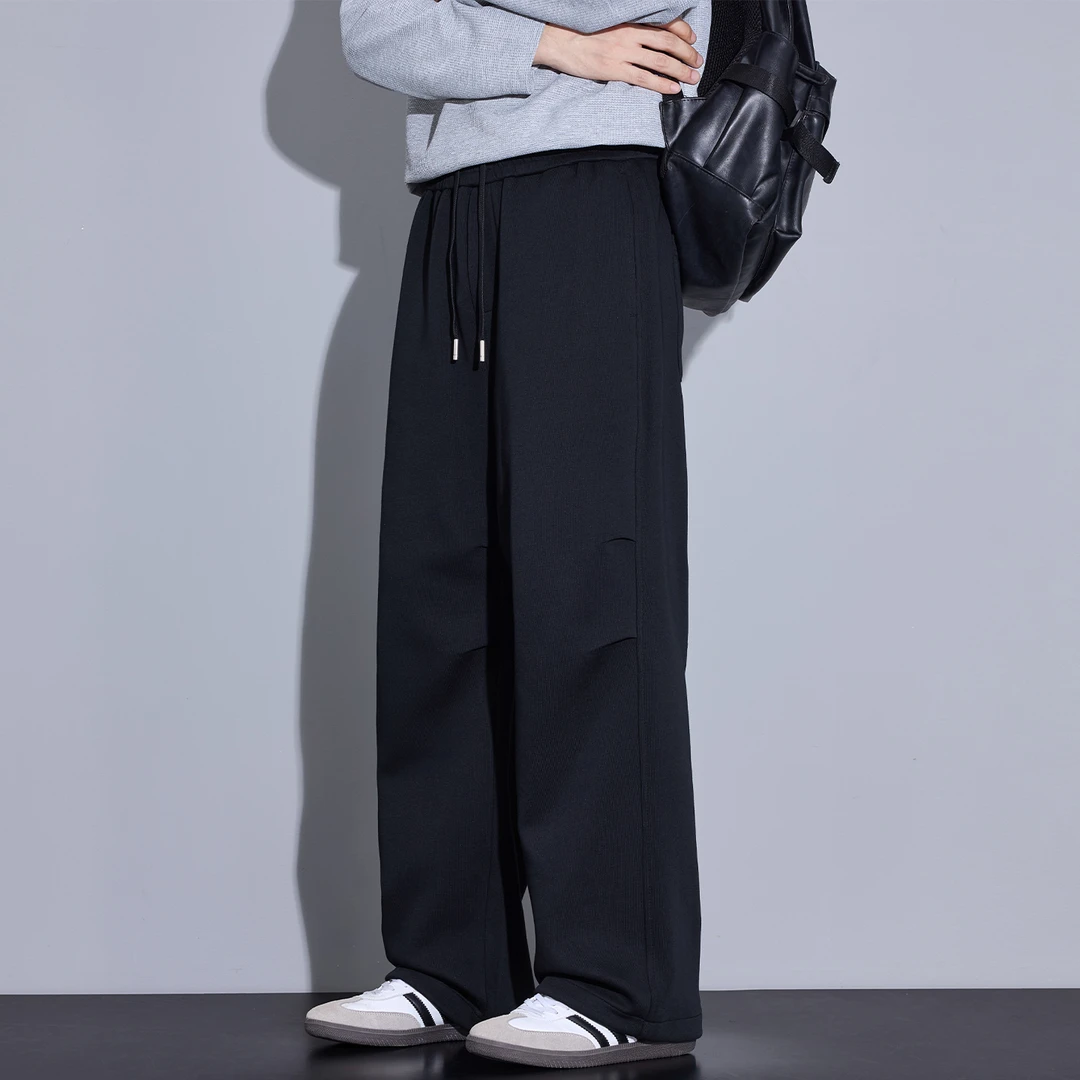 Kuvine美式直筒阔腿休闲卫裤男冬季cleanfit垂感宽松运动通勤裤子