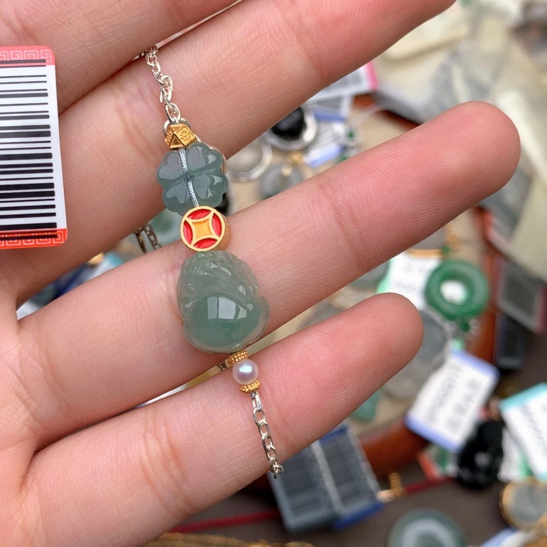 翡翠银S925镶嵌挂件一