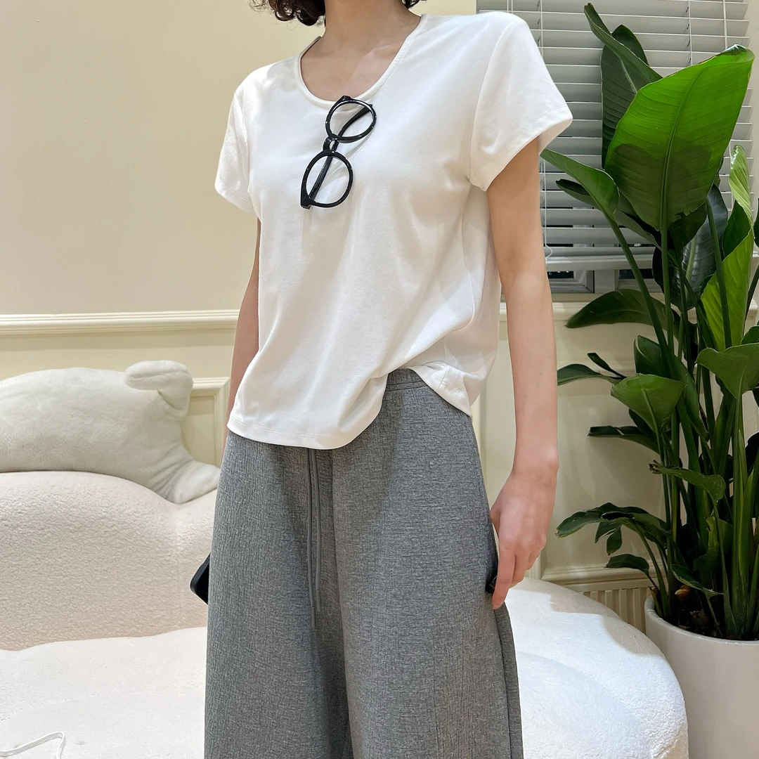 纯色U领短袖上衣 简约百搭夏季必备单品小T恤ZB122 针织时尚休闲