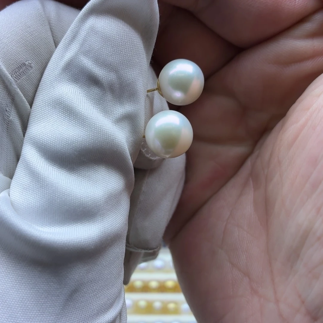 耳钉淡水珍珠18K金镶嵌
