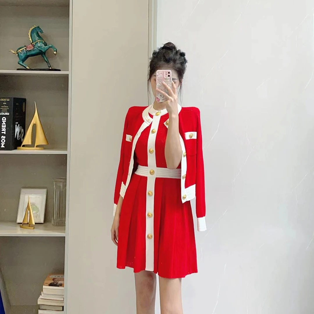 312/352/311小香风显瘦气质洋气时尚韩版针织套装