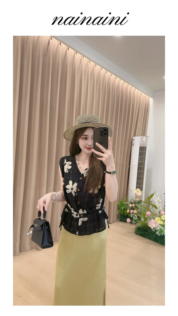 奈奈妮【静奢美学】无袖T恤上衣女小个子夏季新款气质穿搭3372