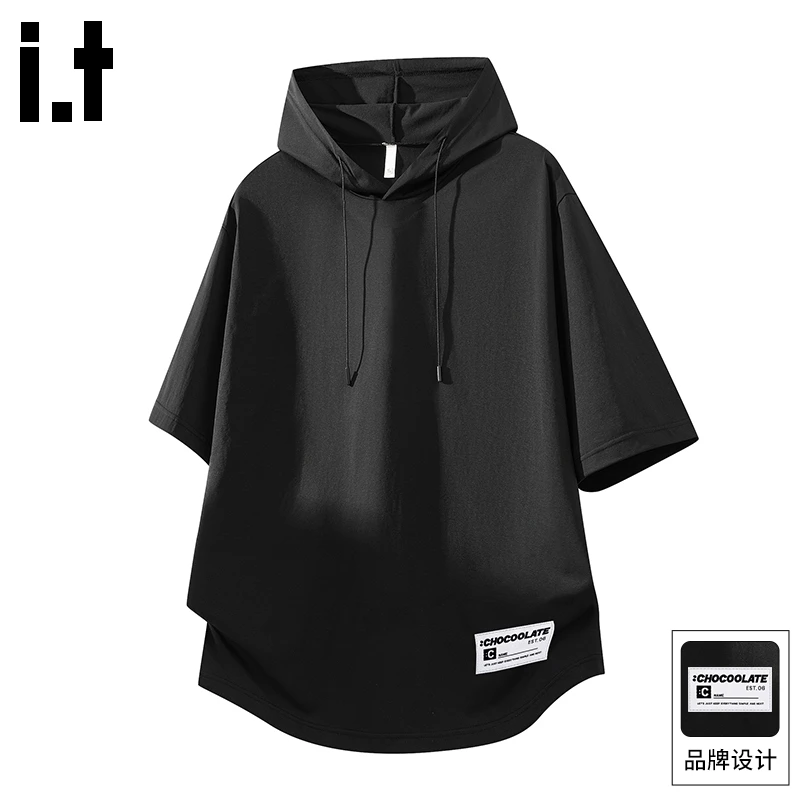 it:CHOCOOLATE夏季新款美式运动短袖男士潮牌宽松连帽休闲T恤衫男