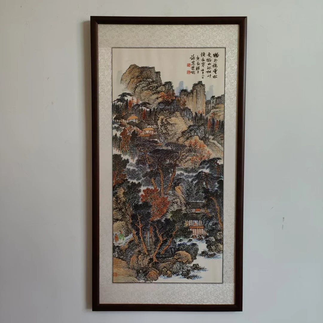 【025】120*60山水图纯实木框餐厅茶室书房家居装饰挂墙画