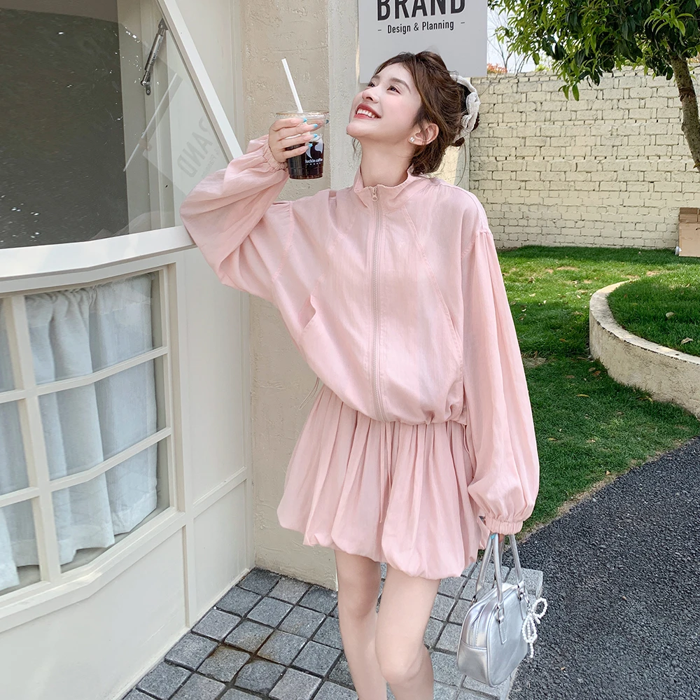 五一出游夏季长袖防晒短裙两件套通勤INS风宽松时尚套装短款时尚