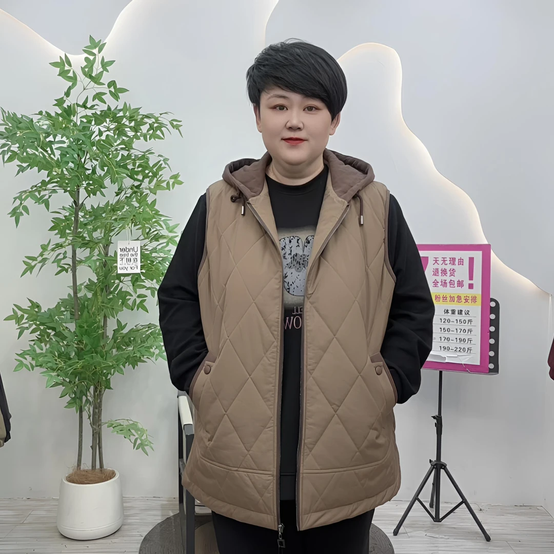 大码女装3667冬季新款舒适百搭设计款外套显瘦遮肉时尚连帽马甲