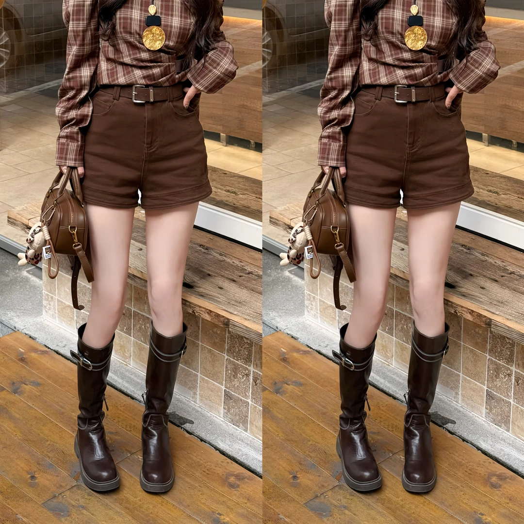 （焦糖曲奇）2025早秋新款韩系时尚简约高腰显瘦短裤