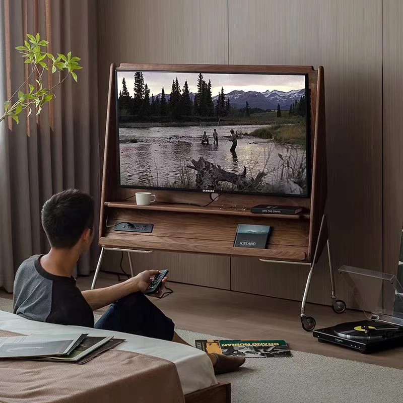实木可移动电视机柜客厅家用小户型现代简约落地时迁电视架