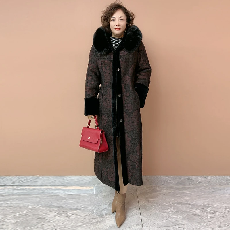 H秋冬新款双面穿高端大码冬季妈妈皮毛一体加厚外套女皮草阔太太