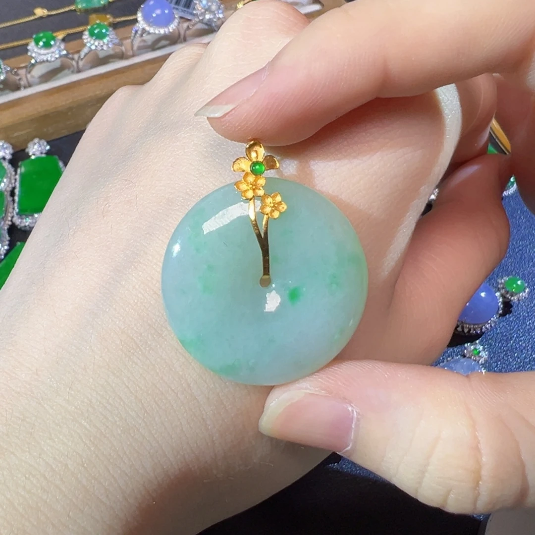 翡翠18K金镶嵌吊坠(不含链)