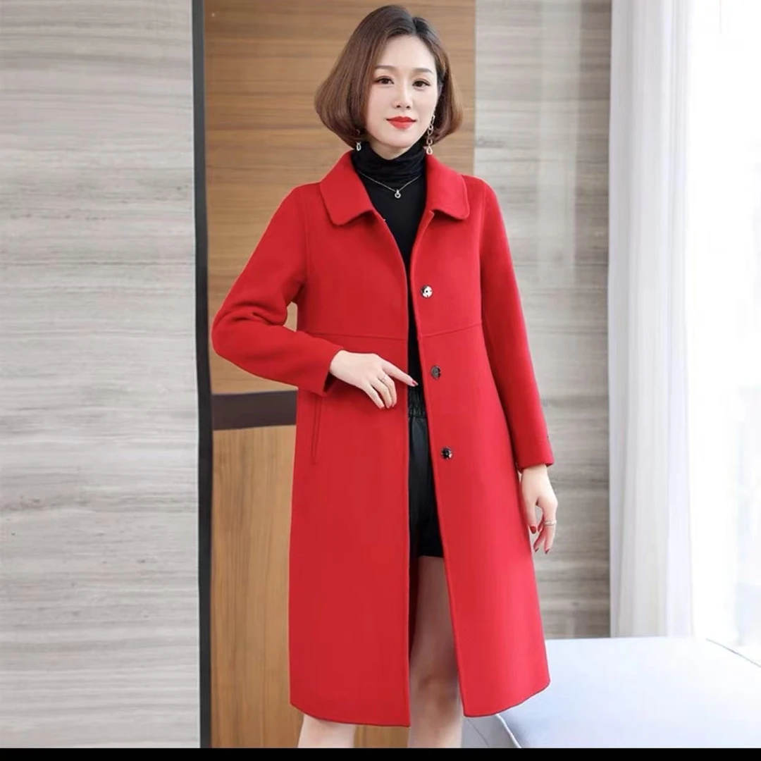 中式/国风纯手工缝制百分百全羊毛双面呢大衣新年新款a628