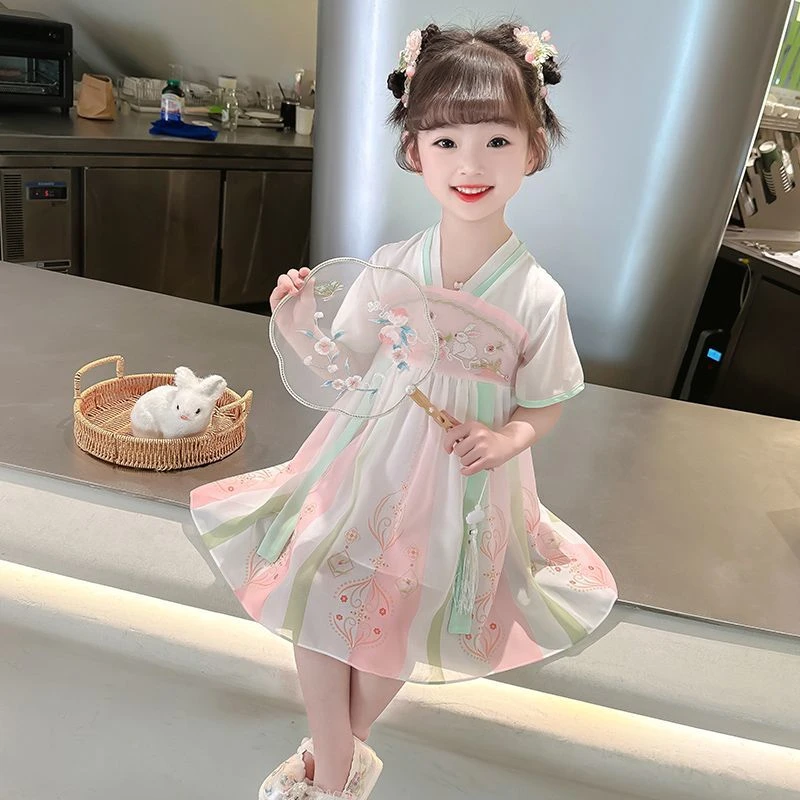 女童汉服连衣裙夏季2025新款洋气女宝宝中国风公主裙儿童夏款纱裙