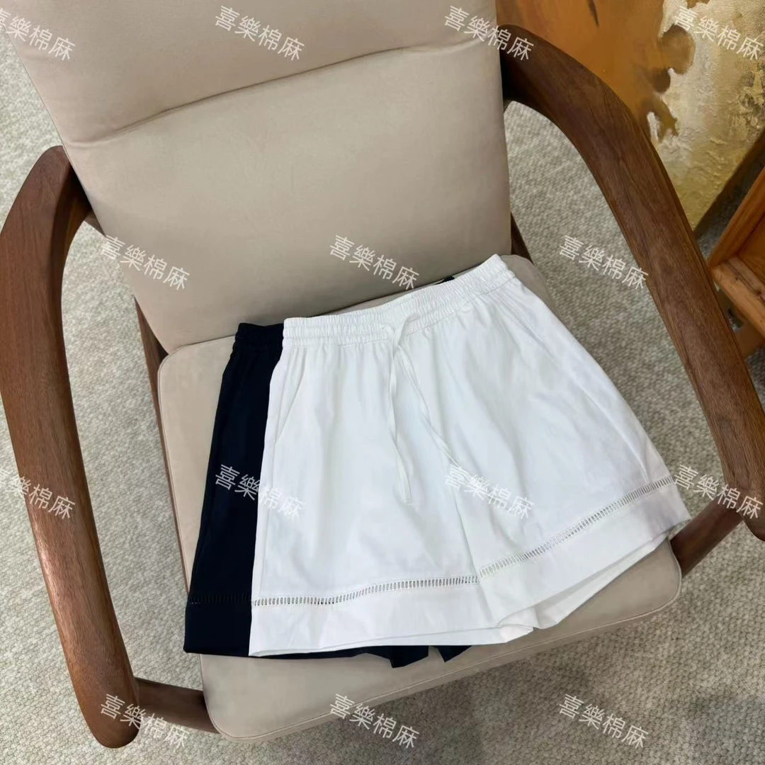 喜樂  2025免烫抗皱镂空拼接抽绳短裤夏季新款时尚百搭简约女士