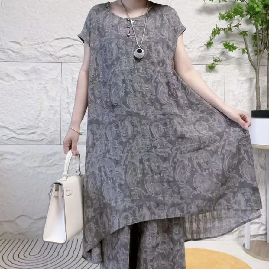 4795新款时尚气质提花夏季上衣搭配裤子套装中国风休闲宽松显瘦