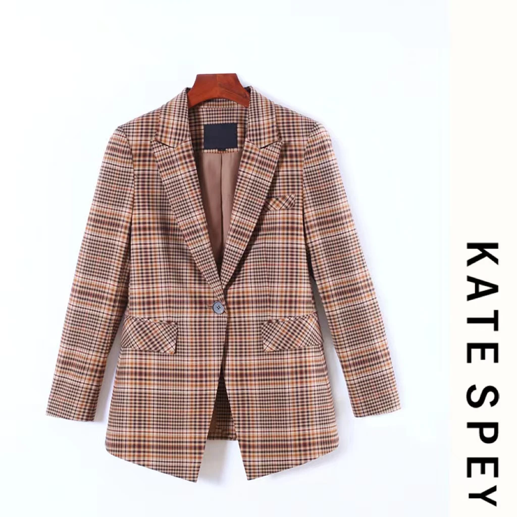 761#春秋休闲气质百搭女装格纹西服外套休闲女士1-094