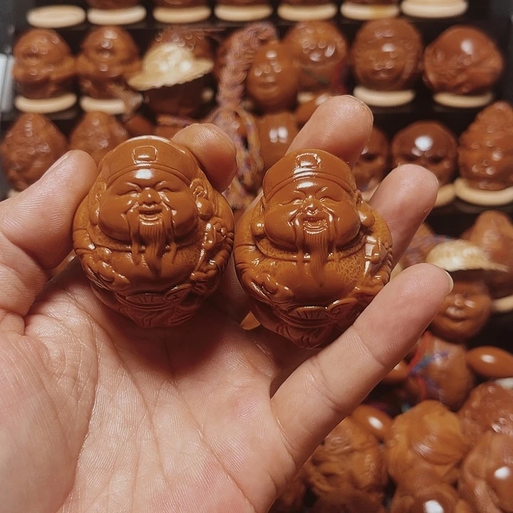 橄榄核把件大财神一对011