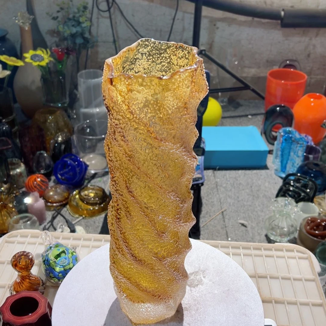 弘扬琉璃花器微瑕高度37
