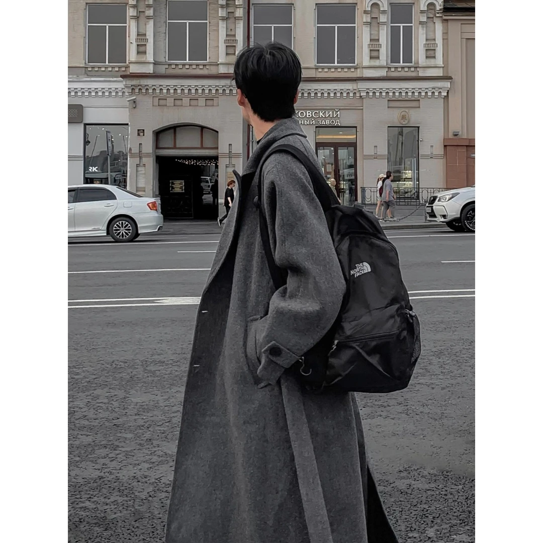 毛呢大衣男秋冬款英伦风韩系中长款痞帅潮流宽松休闲过膝风衣外套