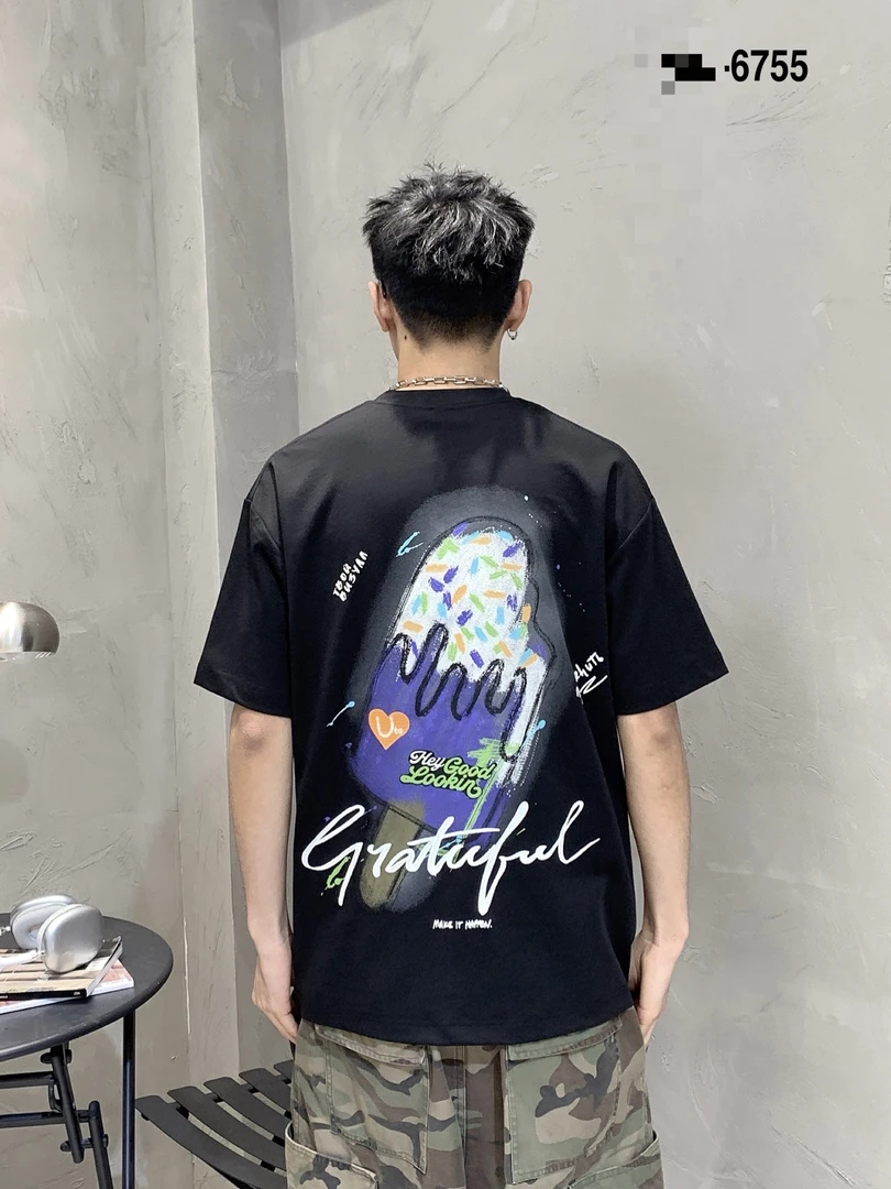 【夏季】新款男女同款时尚雪糕图案短袖T恤6755