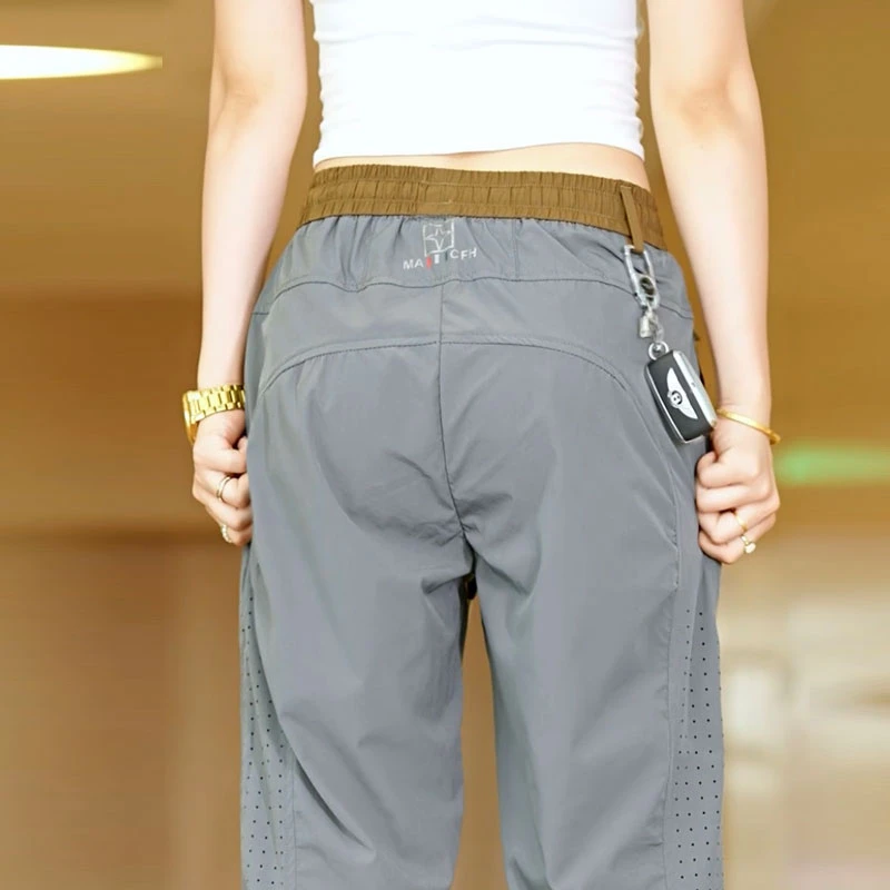 2025夏季新款冰丝男士休闲裤网孔透气高档抽绳松紧腰长裤子男款
