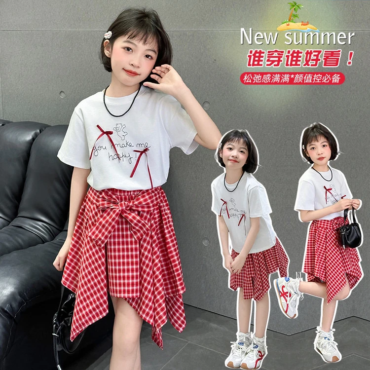 女童套装夏季新款时尚洋气八角裙T恤套装（价格已开）