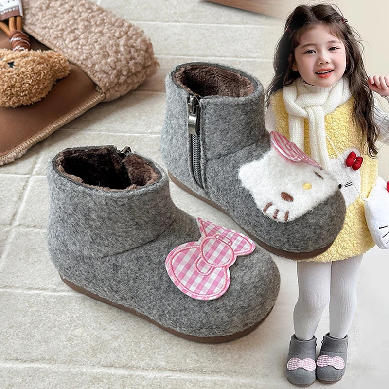 女童KT猫毛毛靴子2025秋冬新款加绒保暖棉鞋软底防滑百搭潮款短靴