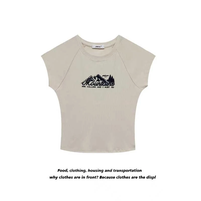 【淼淼专属】ZRTU/执图 夏季简约植绒印花ins风休闲显瘦T恤短袖