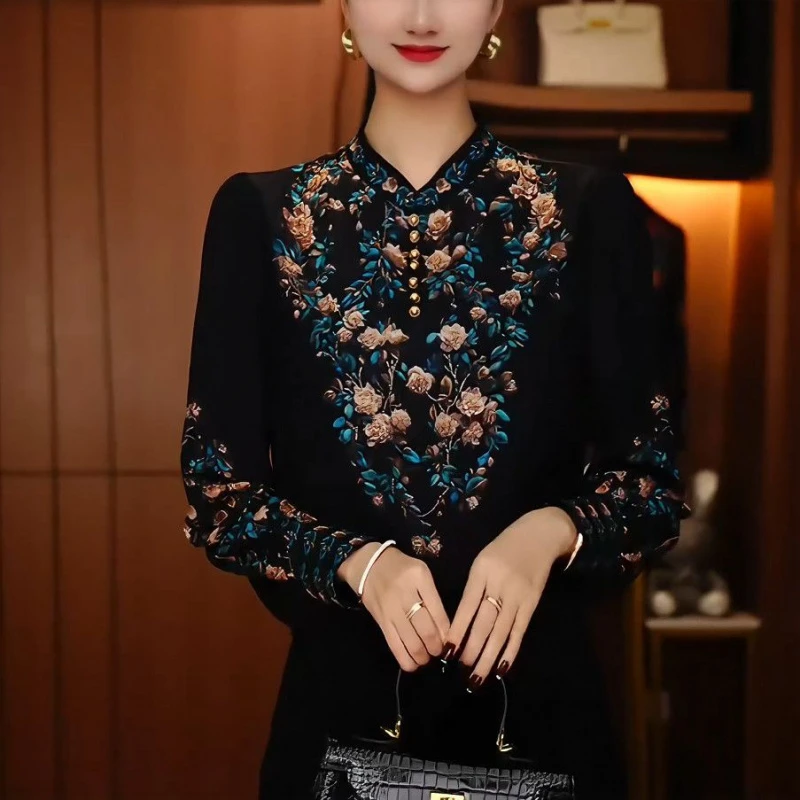 【贵妇装】原创【花影雅章】洋气古典印花显瘦轻奢气质时尚减龄上衣