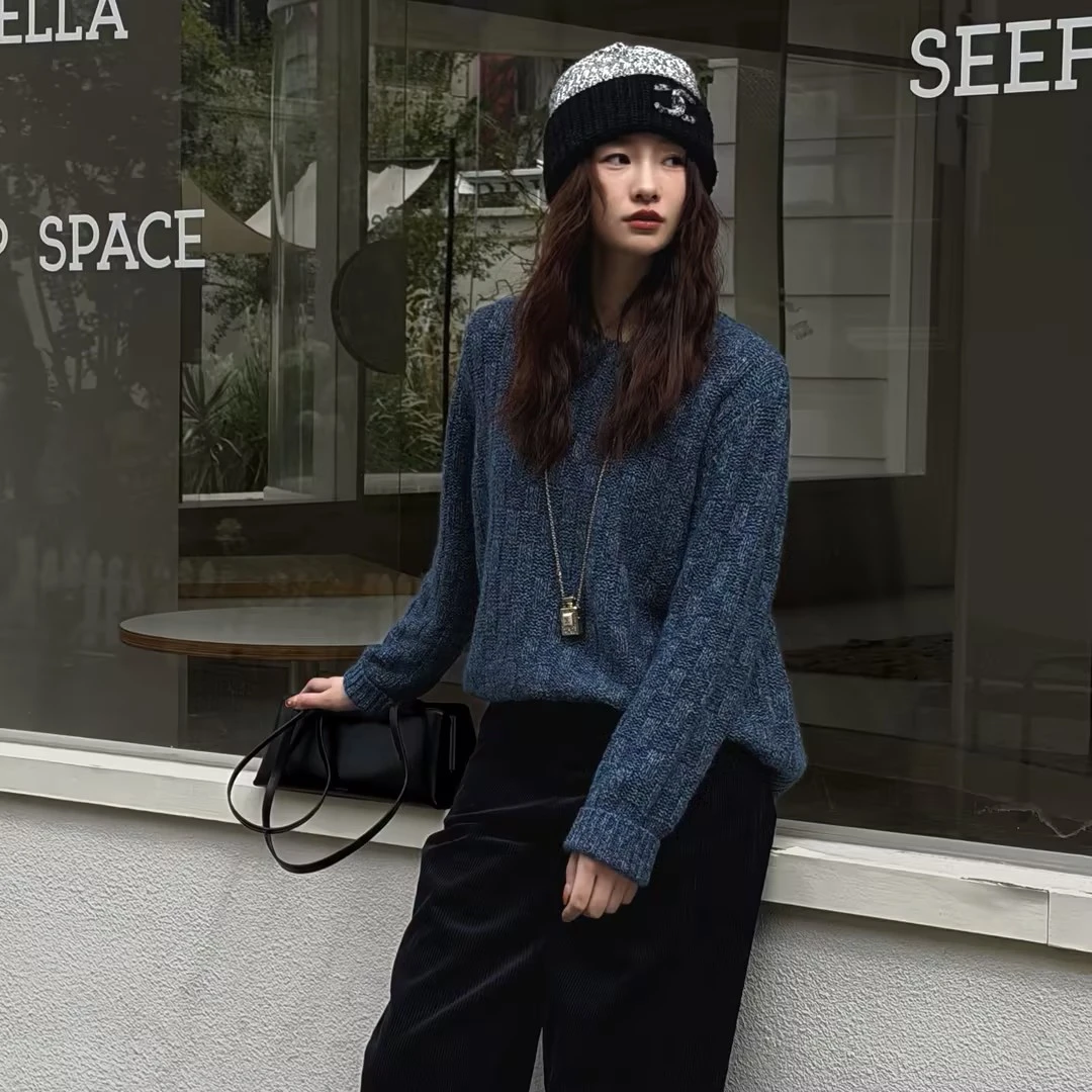 HELA AOMI “花纱方格”绵羊毛兔毛圆领针织衫CY5CM34511