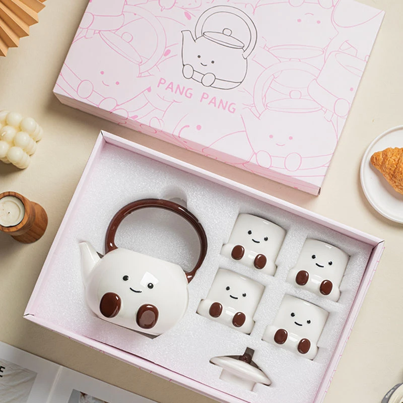 圆滚滚胖嘟嘟茶壶杯具套装少女心笑脸随行杯复古可爱创意家用陶瓷