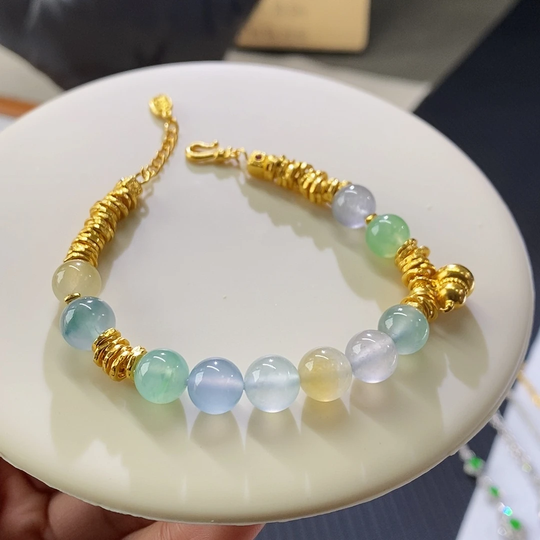 翡翠手链足金镶嵌盘缠手串