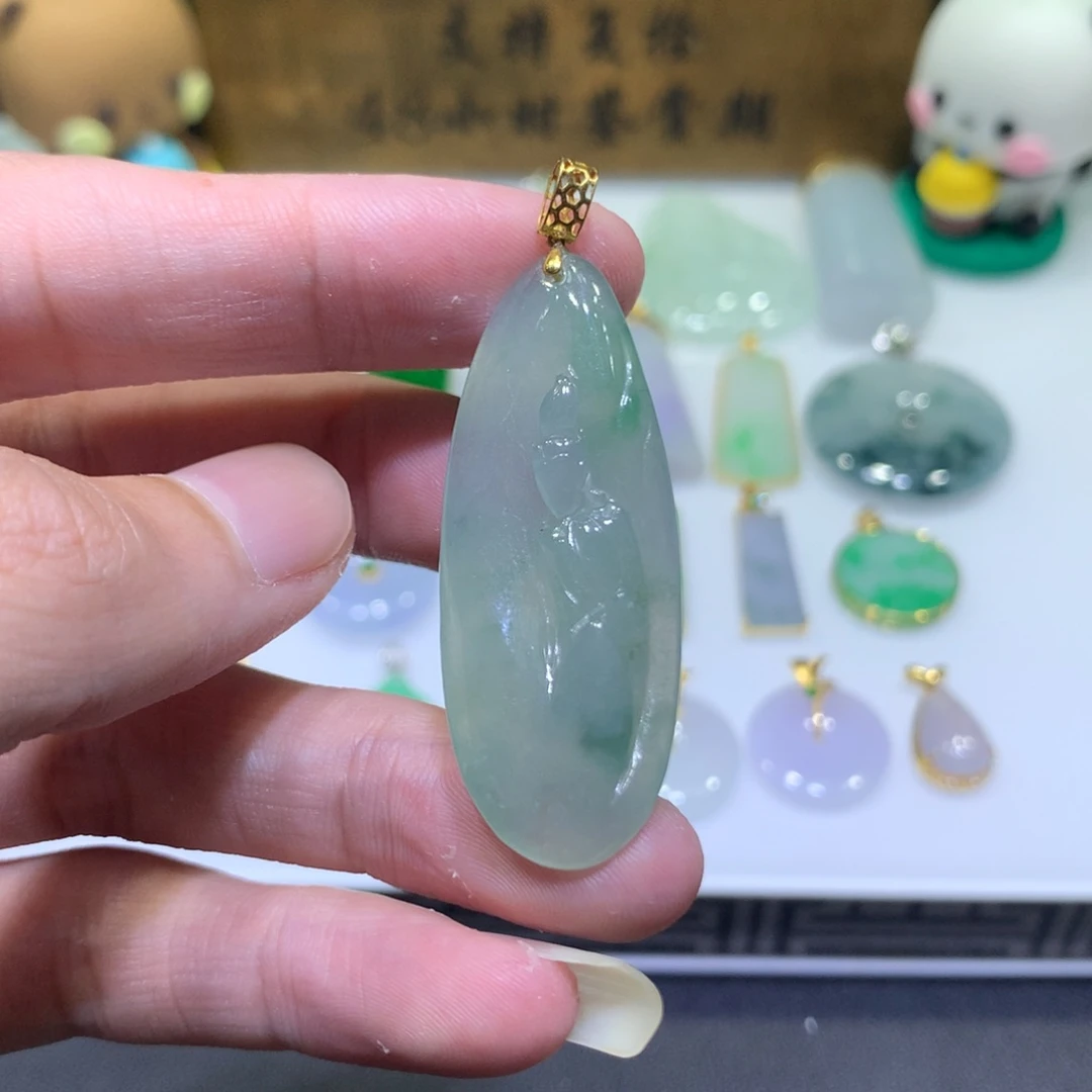 翡翠18K金镶嵌吊坠(不含链)