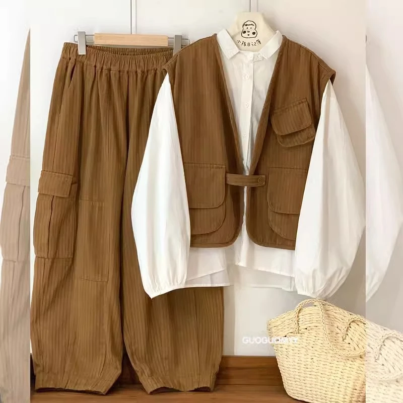 特大码300斤马甲衬衫运动百搭男秋季休闲潮流复古百搭ins外穿套装