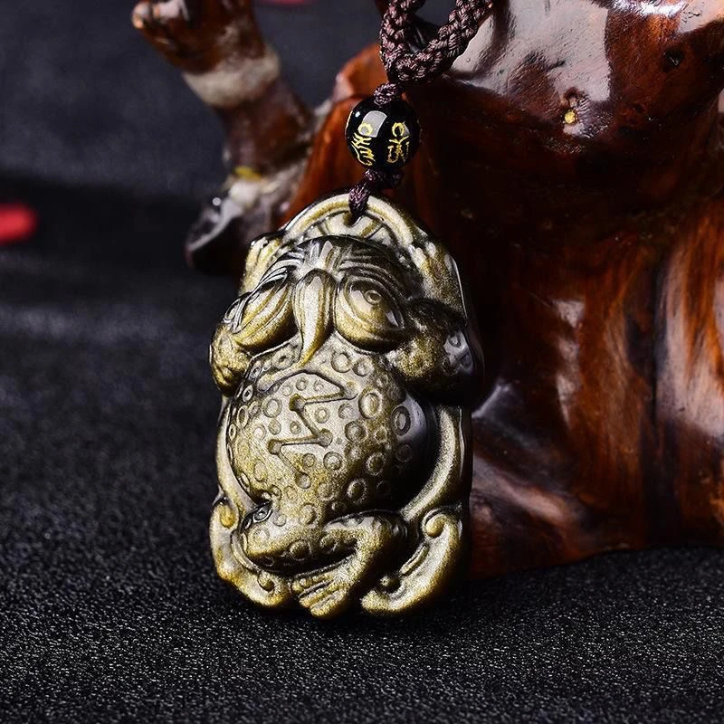 黑曜石三足蟾蜍吊坠金曜石七星阵金蟾招财吊坠男女本命年护身符