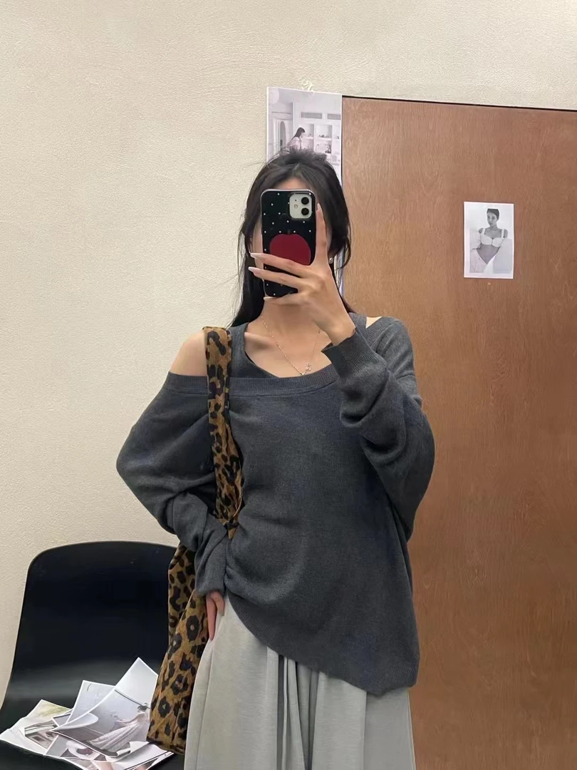 春款上新显瘦针织漏肩上衣两件套大码2025