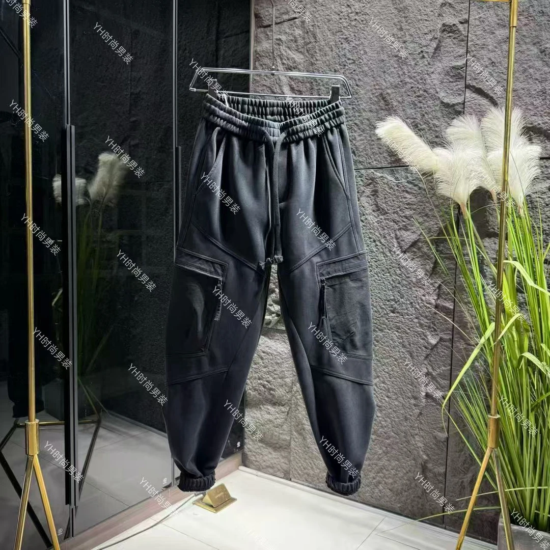 秋季新款时尚潮流复古水洗做旧工装大口袋束脚裤宽松百搭痞帅长裤