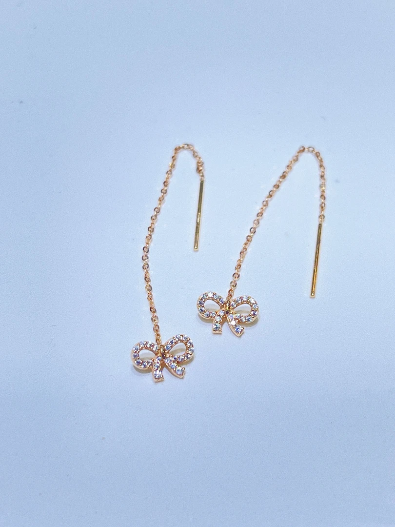 尚晶品珠宝18K金合成立方氧化锆蝴蝶结耳线K红玫瑰金色彩金AU750