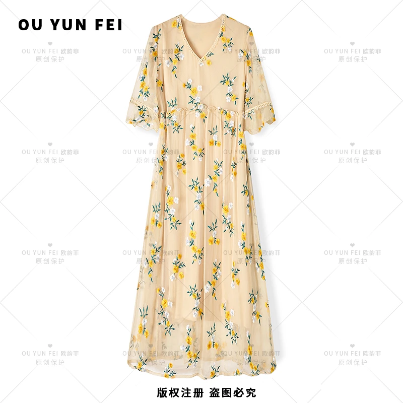 100 桑蚕丝高级感连衣裙女新款气质显瘦穿搭时尚洋气印花R07