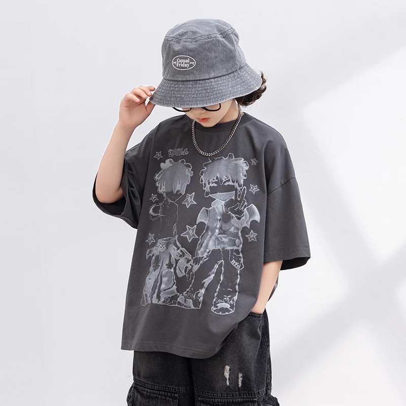 【高品质】儿童短袖卡通T恤男童夏季新款中大童韩版宽松短袖透气t恤