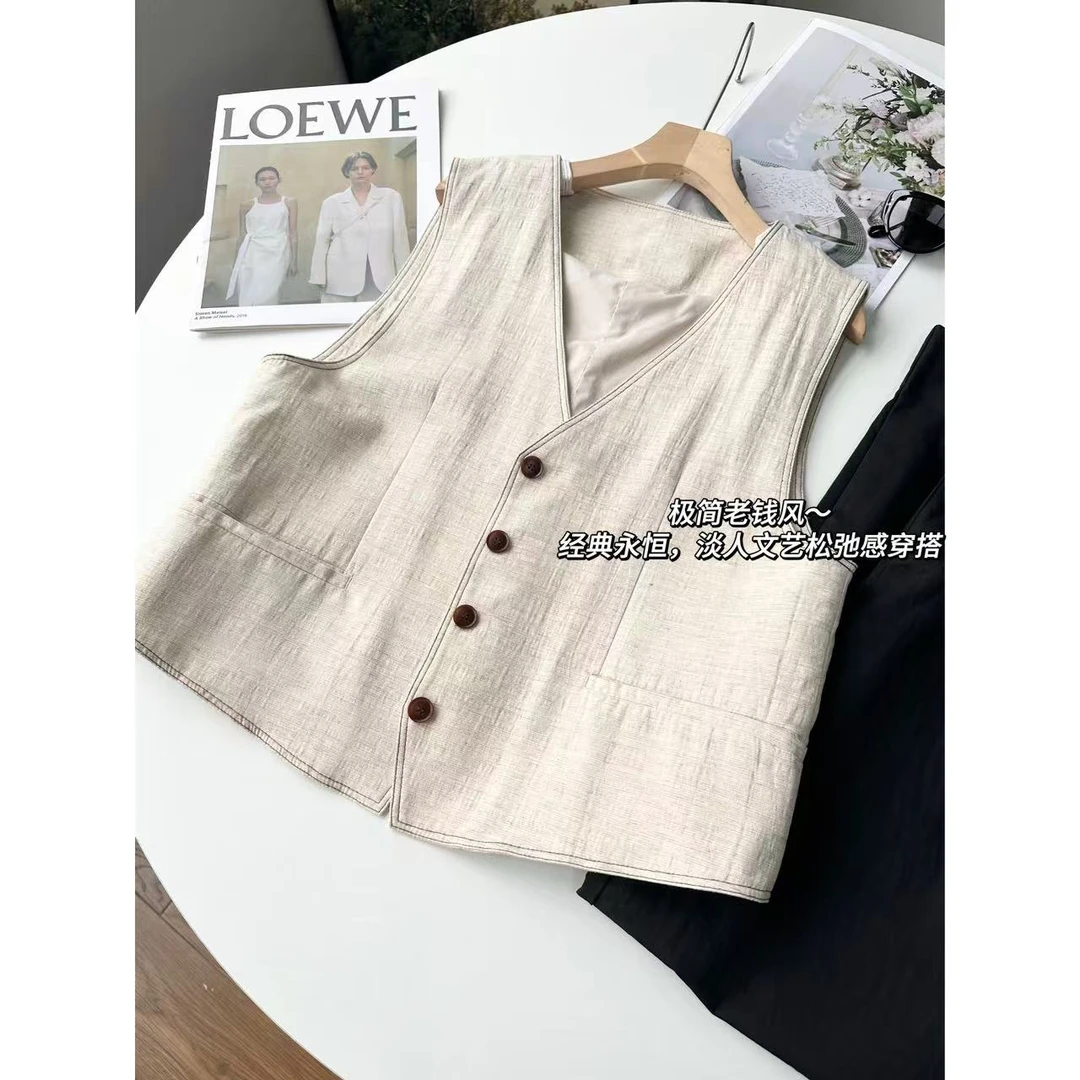 小静折扣~A1070Q【老钱风马甲】复古肌理感V领叠穿马甲 （90-150斤）