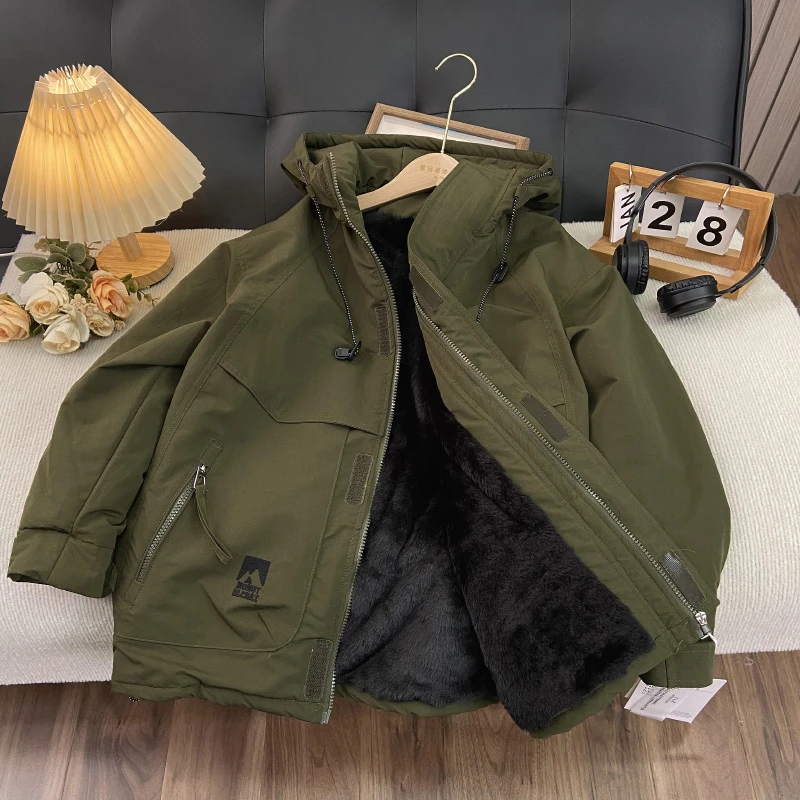 佑妈家童装男女童潮款加毛外套儿童冬款棉服中大童工装派客服